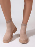 Thick sole, medium heel, knitted elastic sock boots