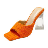 Transparent, high heel, sandals, irregular, patterned towel slippers