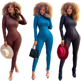 Long sleeve, round neck, pullover, slim fitting jumpsuit