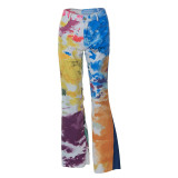 Tie dye, cartoon print, pocket, flare overalls