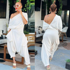 Oversized, solid, backless jumpsuit