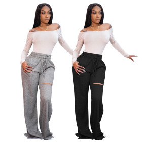 Solid, burnt, split, wide leg straight leg pants