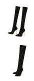 Elastic, thin, mesh boots rhinestone, high above knee, large boots 11cm