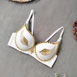 Golden angel wings, beads, corset, V-neck bra