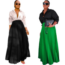 Solid color, high waist, large pleated skirt, skirt