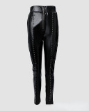 Black, zipper, rivet leather pants