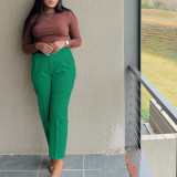 High waist, solid color, suit pants, casual pants