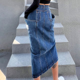 Irregular, washed, exaggerated big pocket, split, baby skirt