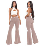 High waist, versatile, stretch denim, flare pants