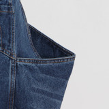 Irregular, washed, exaggerated big pocket, split, baby skirt