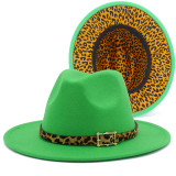 Leopard color blocking, woolen cloth, hat, jazz hat