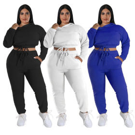 Solid, hooded, two-piece sweater trousers