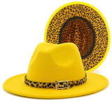 Leopard color blocking, woolen cloth, hat, jazz hat