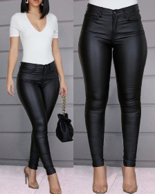 Solid color, PU leather pants, casual, leggings, trousers