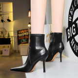 Super high heel, pointed toe, side zipper, short boots