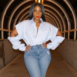 Irregular, lapel, white shirt, blouse