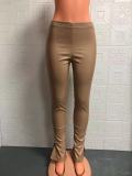 Elastic, PU leather pants, tight fitting, split casual pants for women