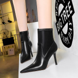 Super high heel, pointed toe, side zipper, short boots