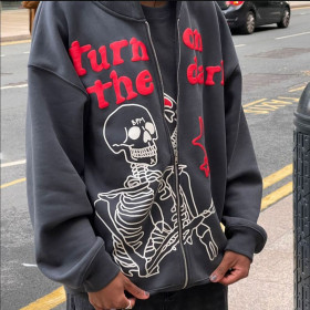 Hoodie Men Streetwear Long Sleeve Anime Zip Sweatshirt Letter Oversized Top Clothing Hoodie Fashion Hoodie Skull Sweater