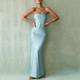 Chest wrap dress, dress, satin, backless, strapless fishtail, long skirt