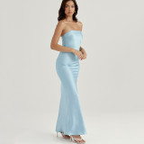 Chest wrap dress, dress, satin, backless, strapless fishtail, long skirt