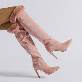 Thin heel, high boots, large tube circumference, pointed head cover, tube lace