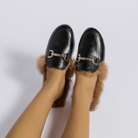 Rabbit hair shoes, flat sole loafer shoes, square bean shoes