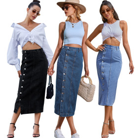 Rivet, hip wrap, stretch denim skirt