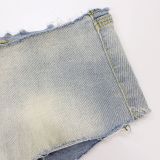 Jeans, low rise denim shorts, high stretch, plus size holes