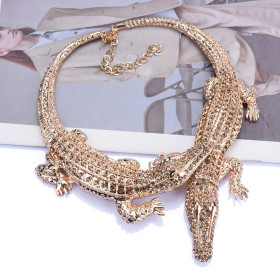 Exaggerate, alloy full diamond, crocodile necklace