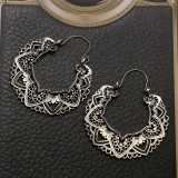 Vintage Antique Silver Color Carving  Drop Earrings for Women Ethnic Alloy Piercing Dangle Earrings Jewelry pendient