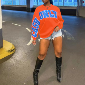 Print, large letters, casual, loose round neck, long sleeve sweater
