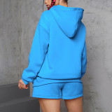 Sweater shorts, suit, fashionable sports, long sleeve pullover, hooded sweater, two-piece set