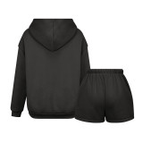 Sweater shorts, suit, fashionable sports, long sleeve pullover, hooded sweater, two-piece set