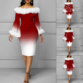 Christmas, long sleeve, hip wrap dress