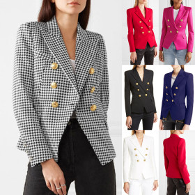 Small suit, thousand bird grid, suit, double breasted coat