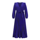 V-neck, large hem pleats, dress