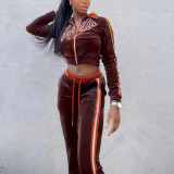 Embroidered coat, high waist, casual pants suit