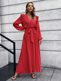 V-neck, large hem pleats, dress