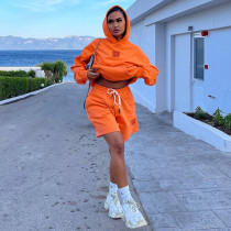 Sweater shorts, suit, sports, embroidered pullover, two piece hooded sweater