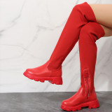 Thick sole, thermal insulation, splicing, boots, leather boots, elastic knitting boots, knee boots