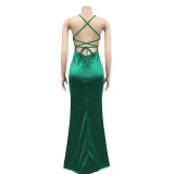 Sling, chest wrap, backless strap, tight fitting, long dress