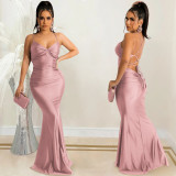 Sling, chest wrap, backless strap, tight fitting, long dress