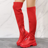 Thick sole, thermal insulation, splicing, boots, leather boots, elastic knitting boots, knee boots
