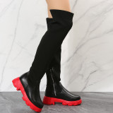 Thick sole, thermal insulation, splicing, boots, leather boots, elastic knitting boots, knee boots