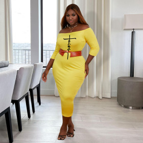Off shoulder, large dress, solid color, medium sleeve long skirt