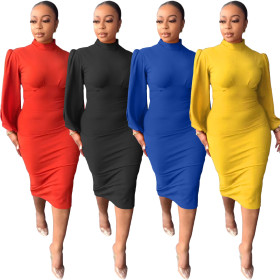 Casual, long sleeve, slit, round neck dress