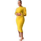 Casual, long sleeve, slit, round neck dress