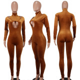 Casual, medium neck, velvet jumpsuit