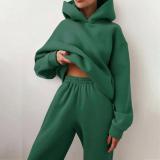 Solid color, trousers, thickened, long sleeve hooded, sweater, casual suit